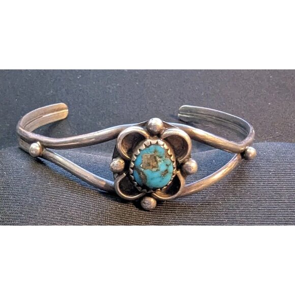 Source Unknown Jewelry - Vintage‎ Navajo Sterling & Turquoise Cabochon Southwestern Open Cuff Bracelet